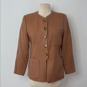 Valentino Chestnut Round-Neck Button Blazer